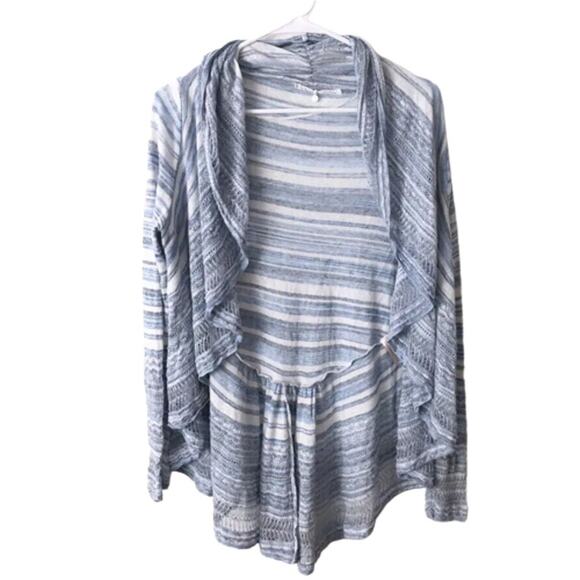 NWOT Knitted & Knotted Blue Lace Crochet Round Hem Ruffle Open Front Cardigan S - Picture 9 of 16